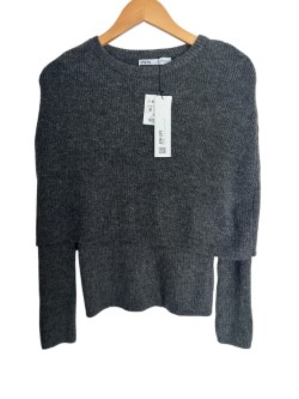 NWT Zara Grey Layered Cape Overlay Sweater Small